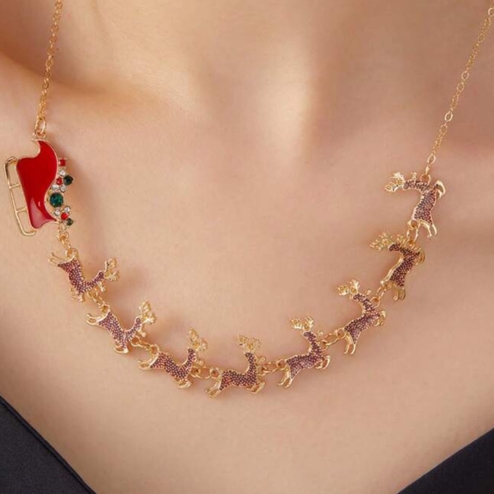 Santa’s Sleigh and Reindeer Necklace